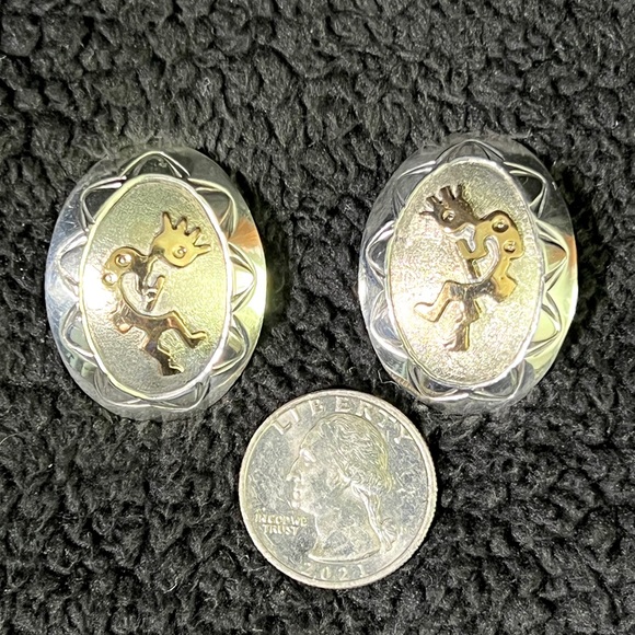 Sterling Silver And 14K Gold Kokopelli Earrings for pierced ears - Picture 3 of 3